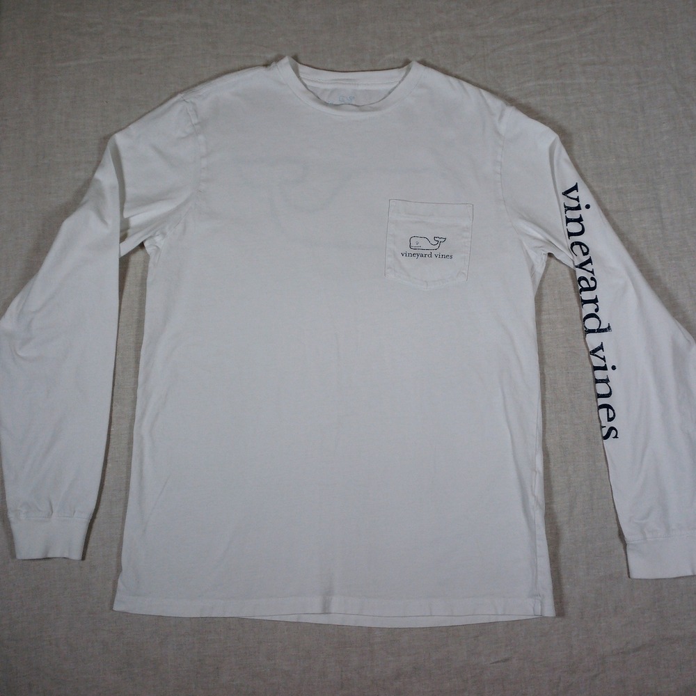 Vineyard Vines Long Sleeve Shirt Mens Small White Good Pocket Whale Logo Graphic